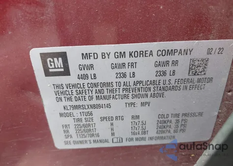 2022 Chevrolet Trailblazer Awd Lt from USA, damaged, VIN KL79MRSLXNB094145